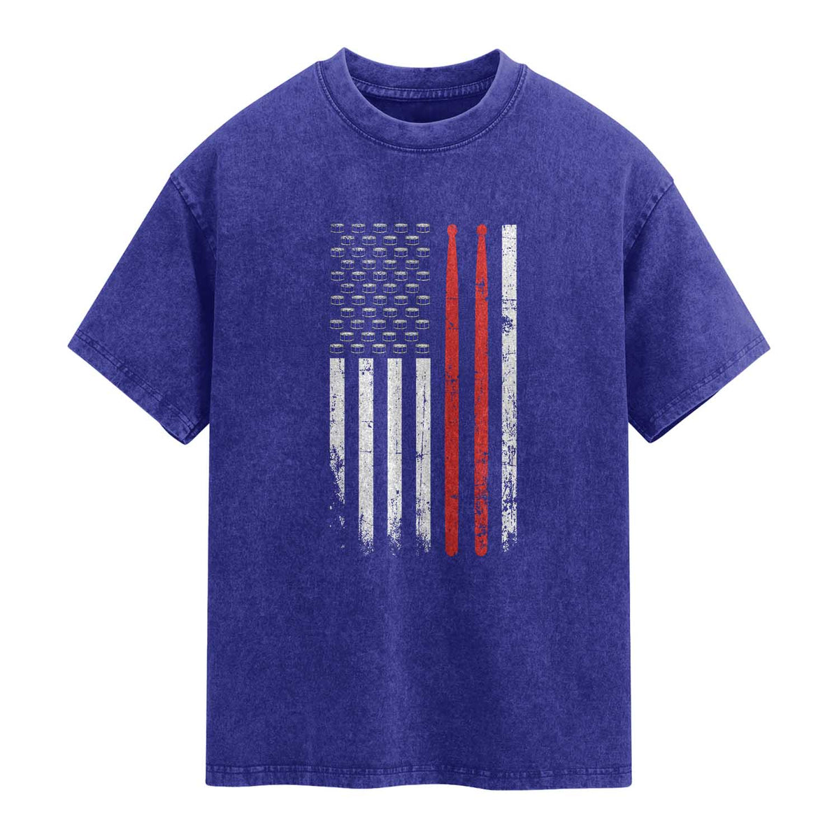 Patriotic Drummer Washed Cotton T-Shirt Percussionist Gift Drumming Drumsticks American Flag