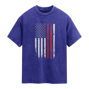 Patriotic Drummer Washed Cotton T-Shirt Percussionist Gift Drumming Drumsticks American Flag