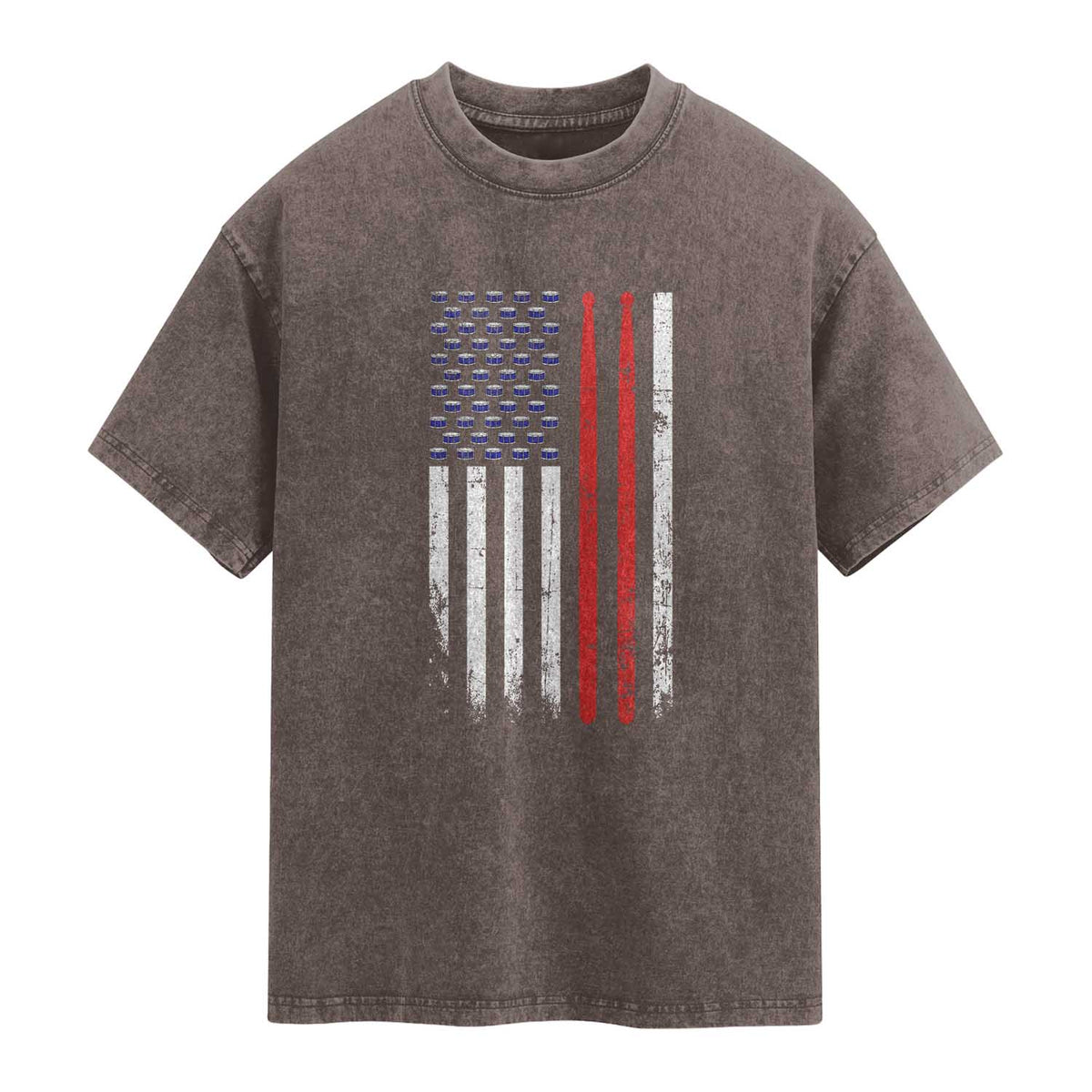 Patriotic Drummer Washed Cotton T-Shirt Percussionist Gift Drumming Drumsticks American Flag