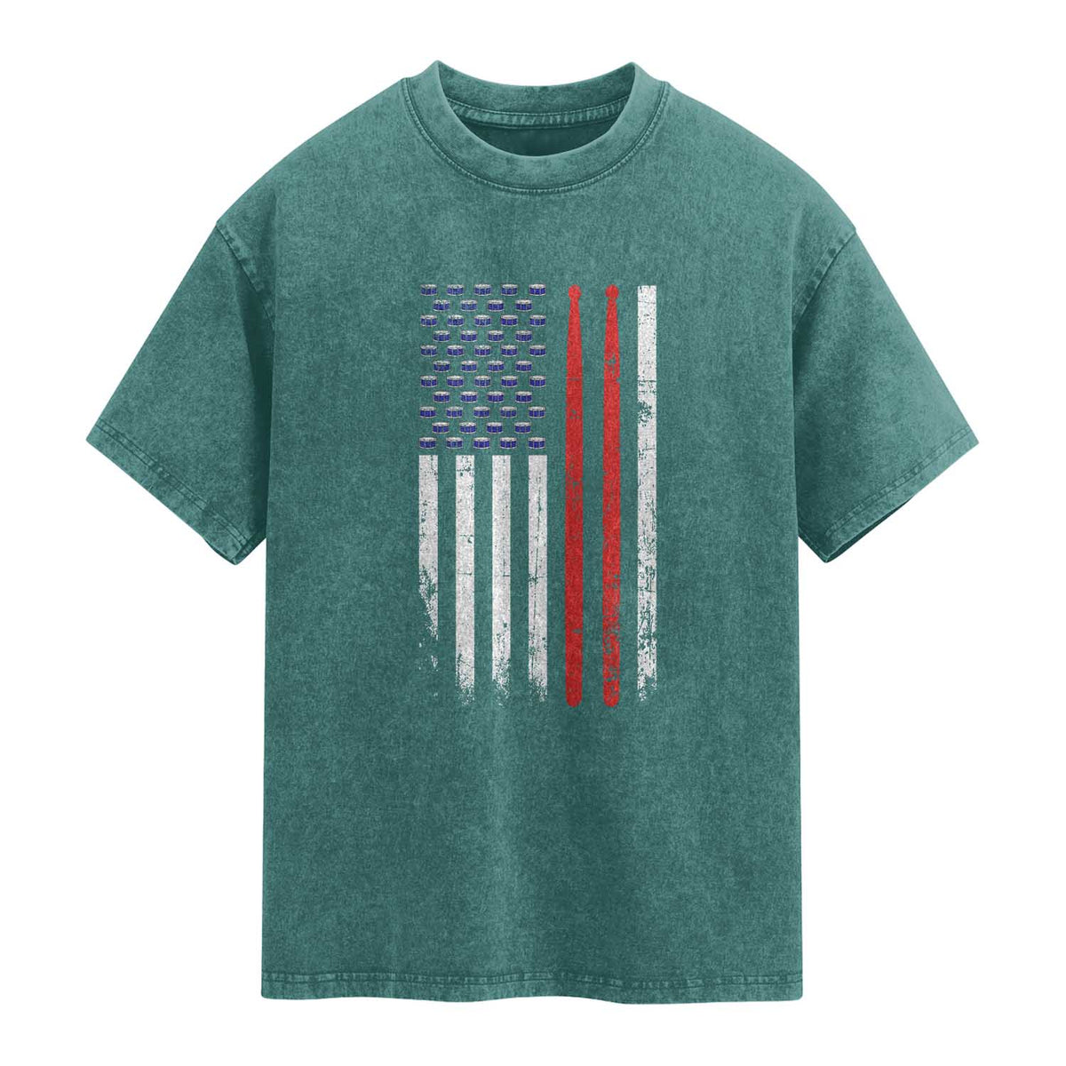 Patriotic Drummer Washed Cotton T-Shirt Percussionist Gift Drumming Drumsticks American Flag