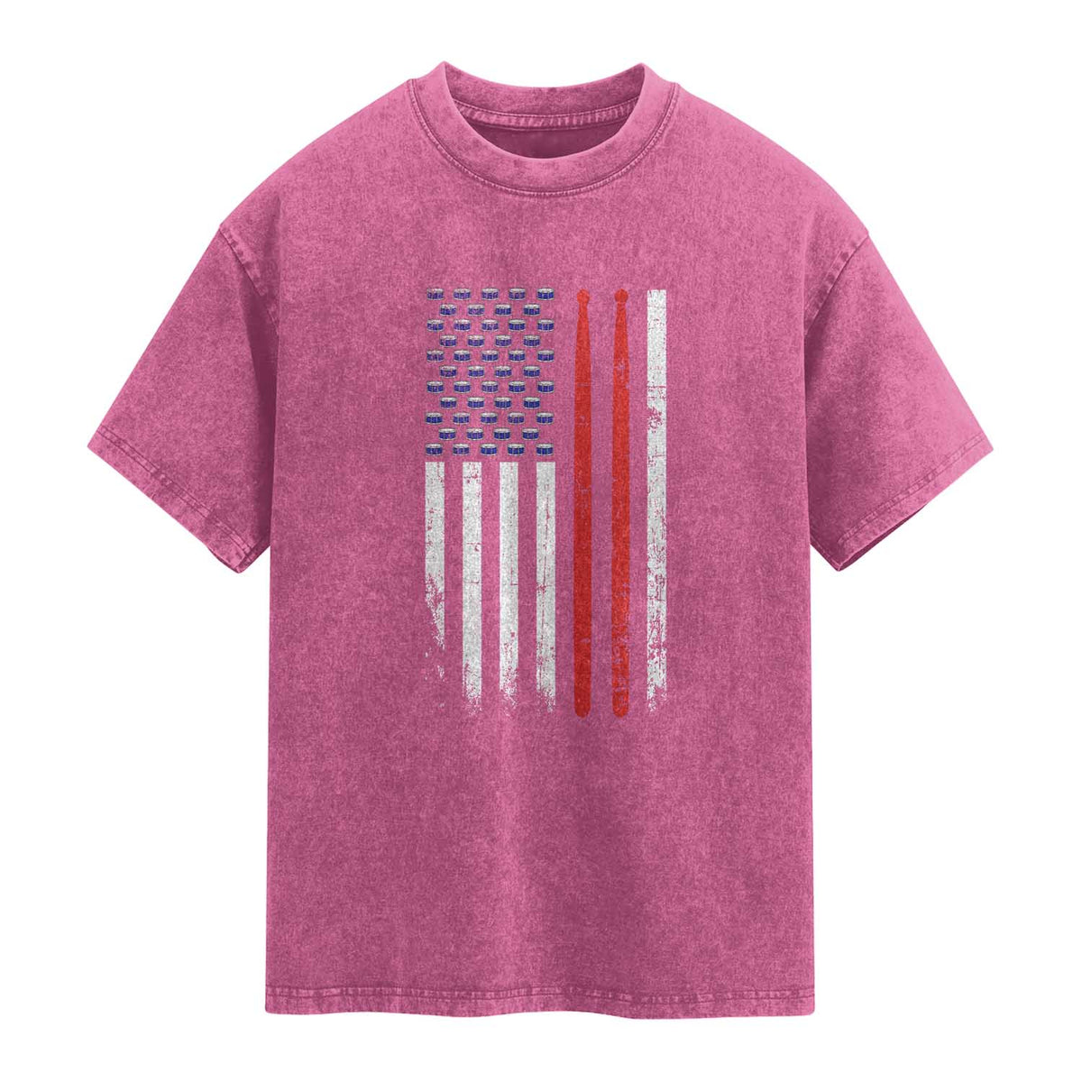 Patriotic Drummer Washed Cotton T-Shirt Percussionist Gift Drumming Drumsticks American Flag