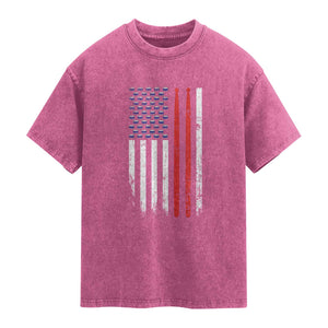 Patriotic Drummer Washed Cotton T-Shirt Percussionist Gift Drumming Drumsticks American Flag