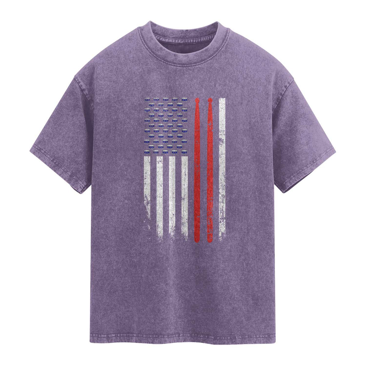 Patriotic Drummer Washed Cotton T-Shirt Percussionist Gift Drumming Drumsticks American Flag
