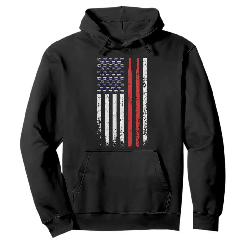 Patriotic Drummer Hoodie Percussionist Gift Drumming Drumsticks American Flag TS10 Black Print Your Wear