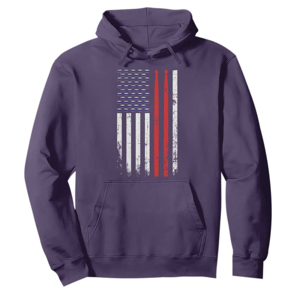 Patriotic Drummer Hoodie Percussionist Gift Drumming Drumsticks American Flag TS10 Purple Print Your Wear