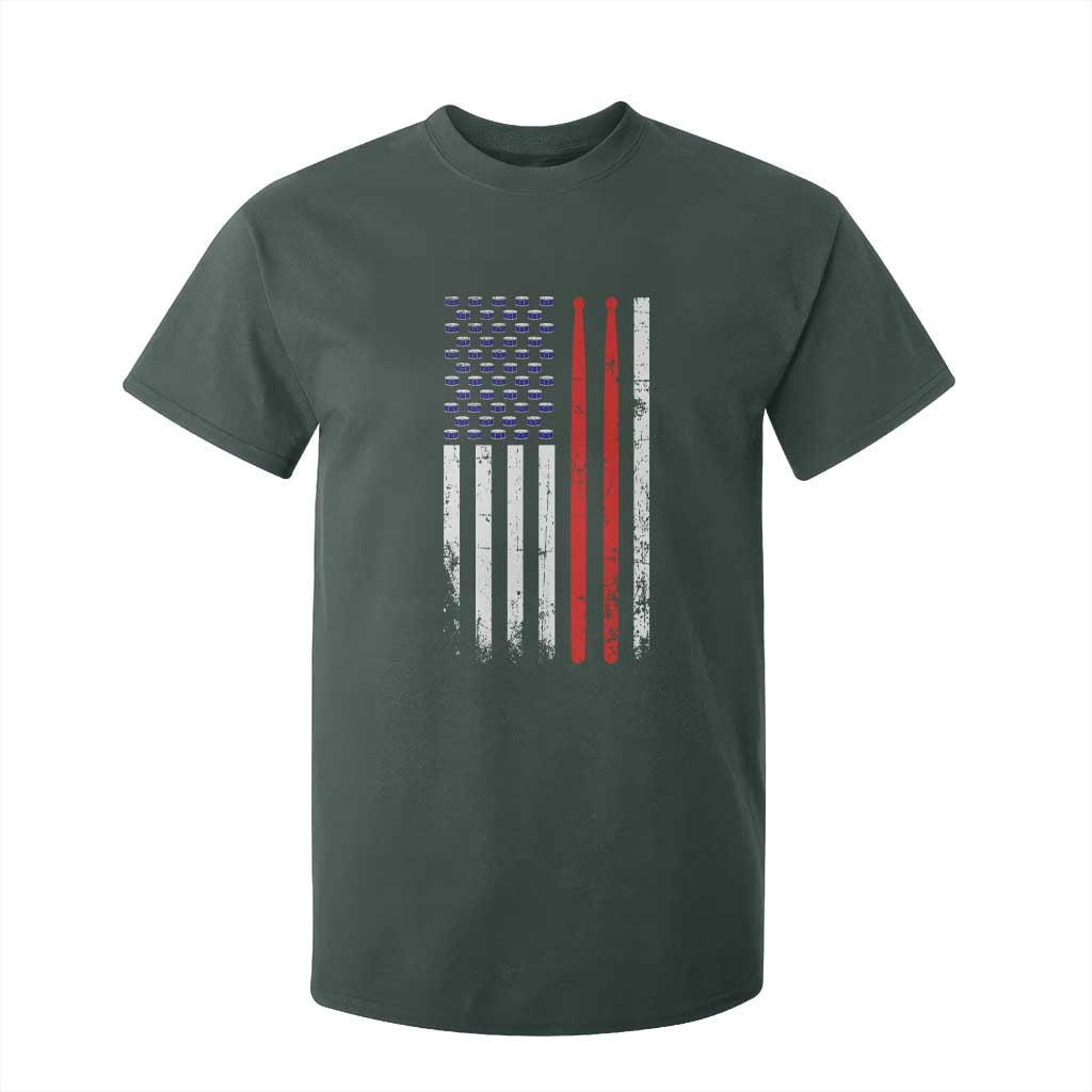 Patriotic Drummer T Shirt For Kid Percussionist Gift Drumming Drumsticks American Flag TS10 Dark Forest Green Print Your Wear