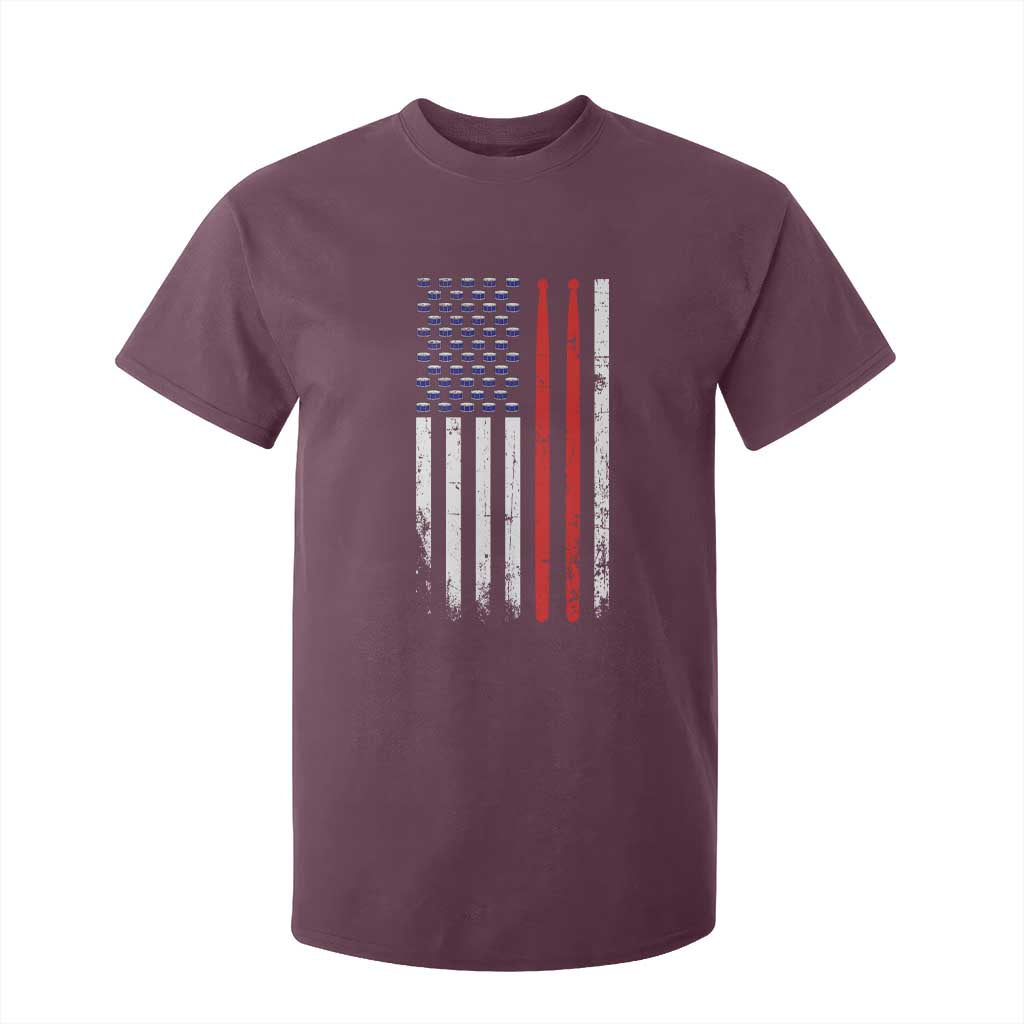Patriotic Drummer T Shirt For Kid Percussionist Gift Drumming Drumsticks American Flag TS10 Maroon Print Your Wear