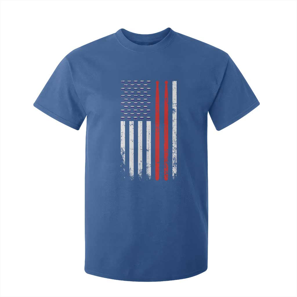 Patriotic Drummer T Shirt For Kid Percussionist Gift Drumming Drumsticks American Flag TS10 Royal Blue Print Your Wear