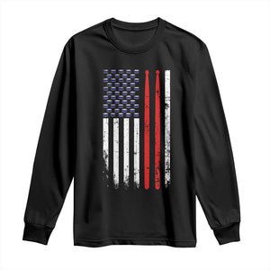 Patriotic Drummer Long Sleeve Shirt Percussionist Gift Drumming Drumsticks American Flag TS10 Black Print Your Wear
