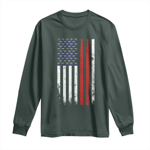 Patriotic Drummer Long Sleeve Shirt Percussionist Gift Drumming Drumsticks American Flag TS10 Dark Forest Green Print Your Wear