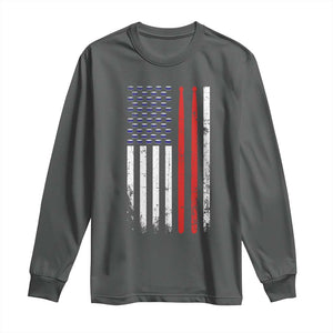 Patriotic Drummer Long Sleeve Shirt Percussionist Gift Drumming Drumsticks American Flag TS10 Dark Heather Print Your Wear