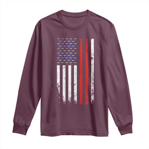 Patriotic Drummer Long Sleeve Shirt Percussionist Gift Drumming Drumsticks American Flag TS10 Maroon Print Your Wear
