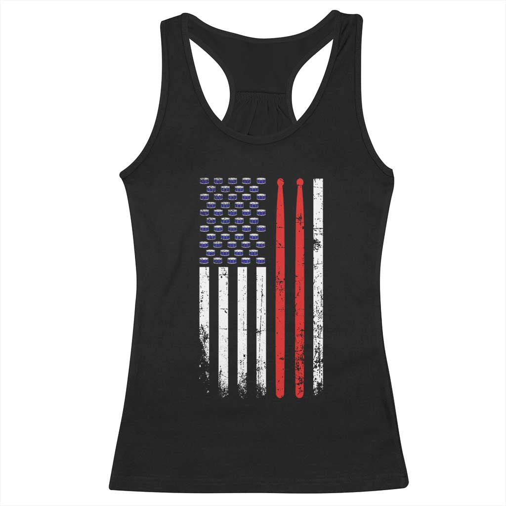 Patriotic Drummer Racerback Tank Top Percussionist Gift Drumming Drumsticks American Flag TS10 Black Print Your Wear