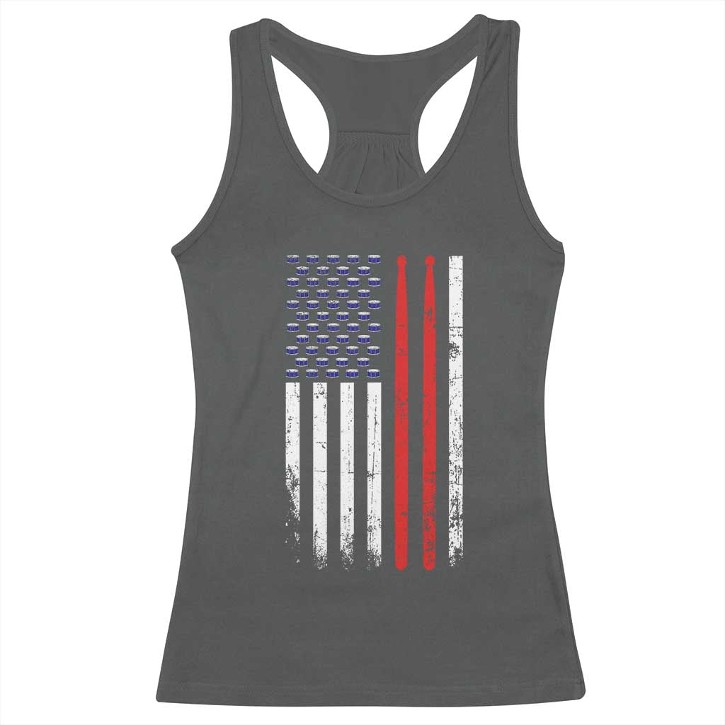 Patriotic Drummer Racerback Tank Top Percussionist Gift Drumming Drumsticks American Flag TS10 Dark Heather Print Your Wear