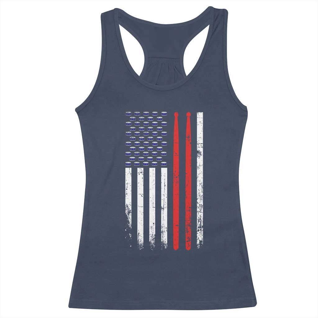 Patriotic Drummer Racerback Tank Top Percussionist Gift Drumming Drumsticks American Flag TS10 Navy Print Your Wear