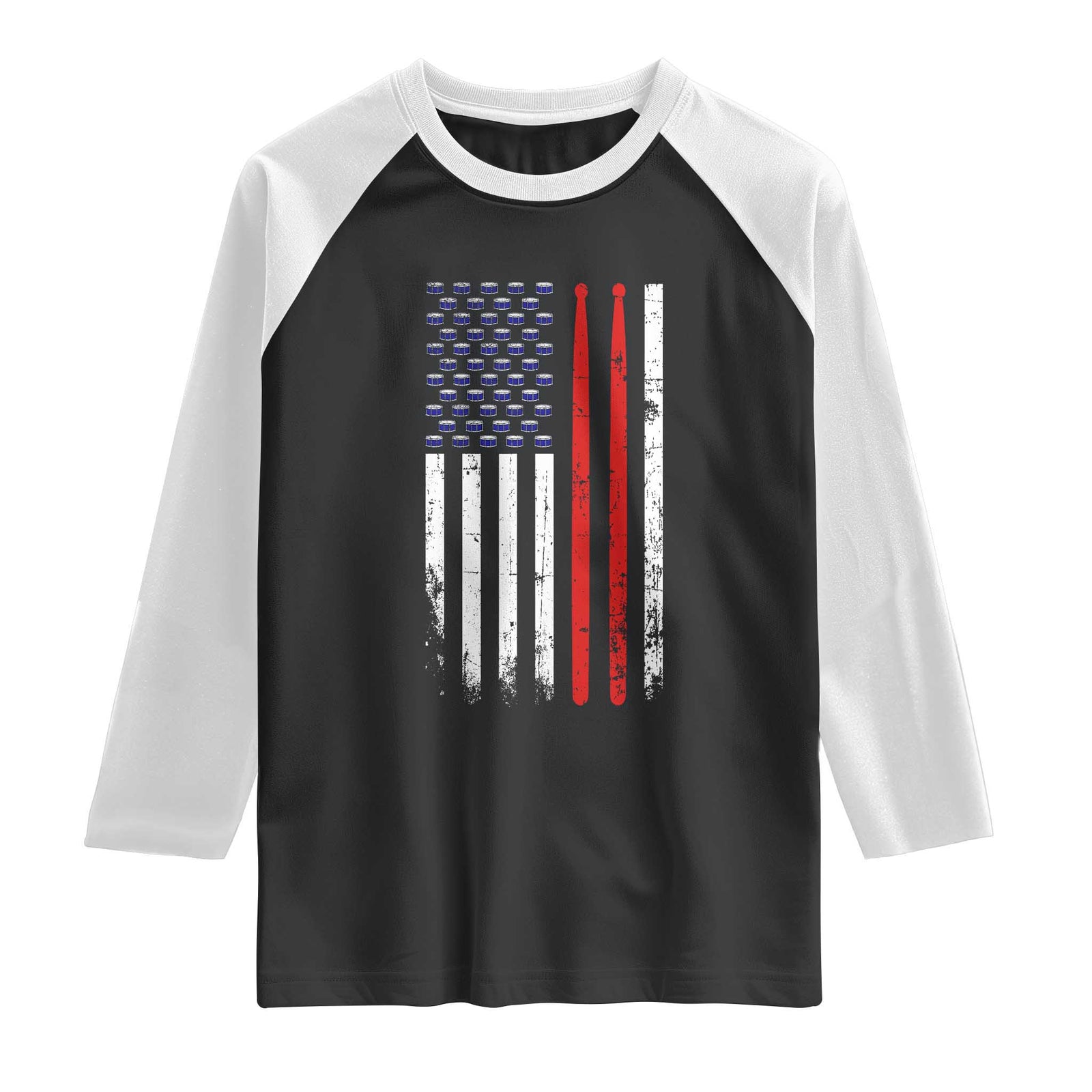 Patriotic Drummer Raglan Shirt Percussionist Gift Drumming Drumsticks American Flag TS10 Black White Print Your Wear