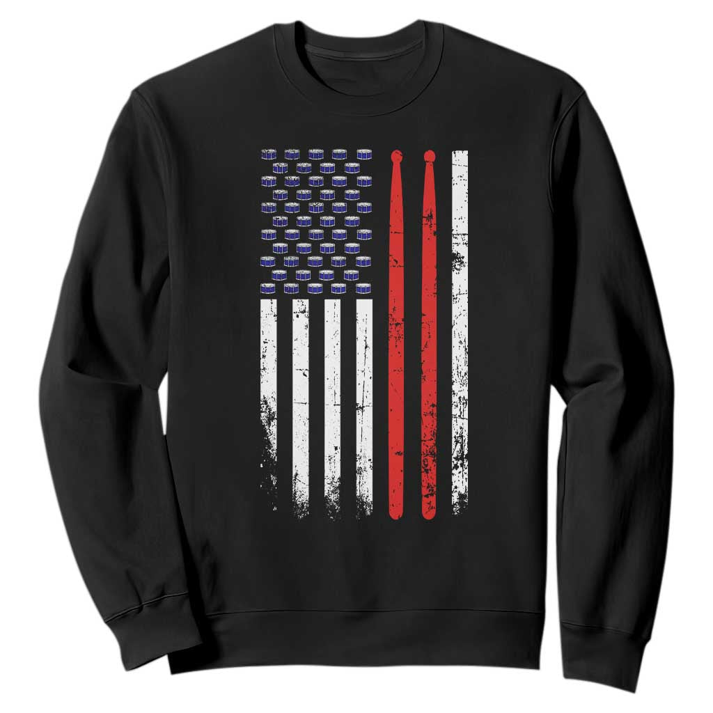Patriotic Drummer Sweatshirt Percussionist Gift Drumming Drumsticks American Flag TS10 Black Print Your Wear