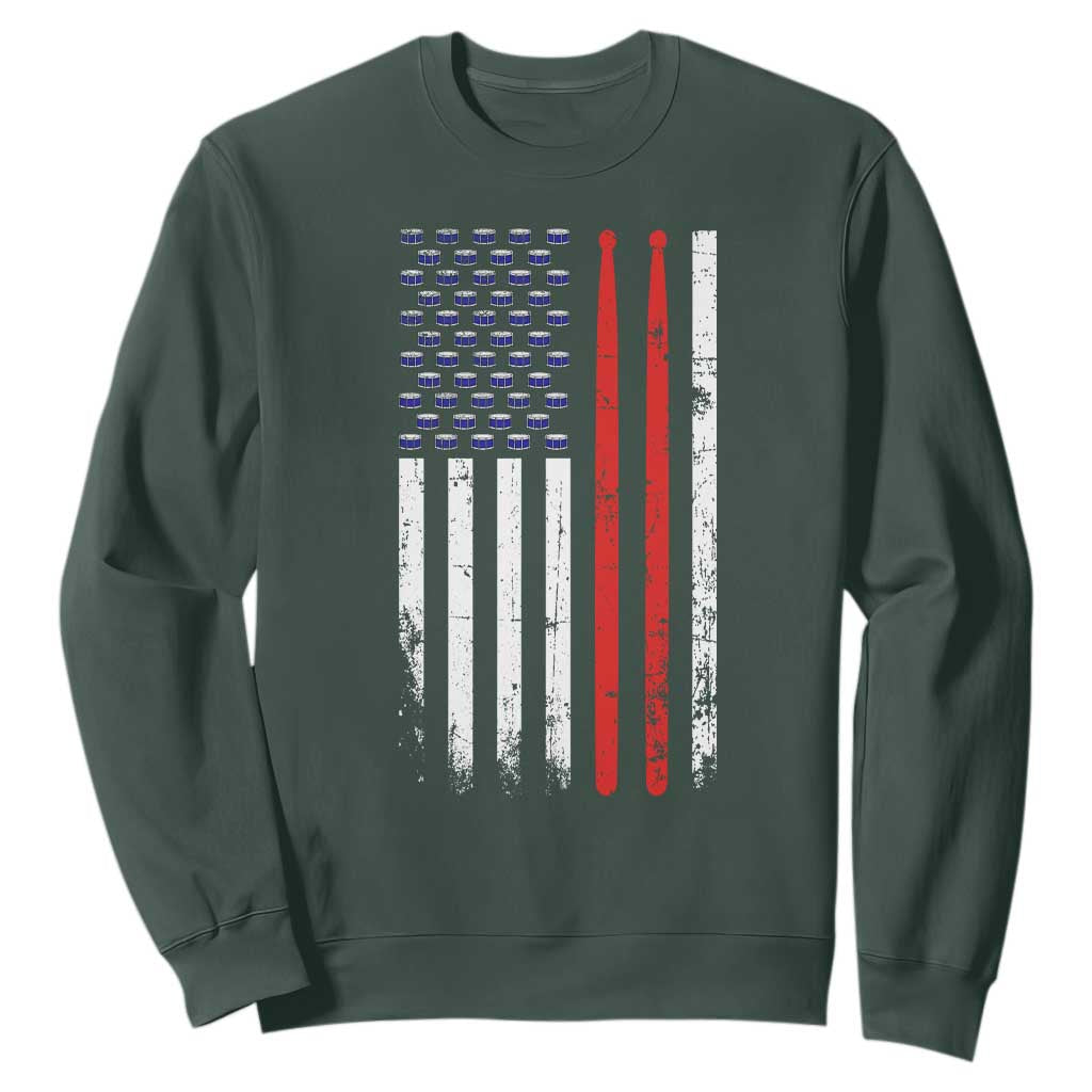 Patriotic Drummer Sweatshirt Percussionist Gift Drumming Drumsticks American Flag TS10 Dark Forest Green Print Your Wear