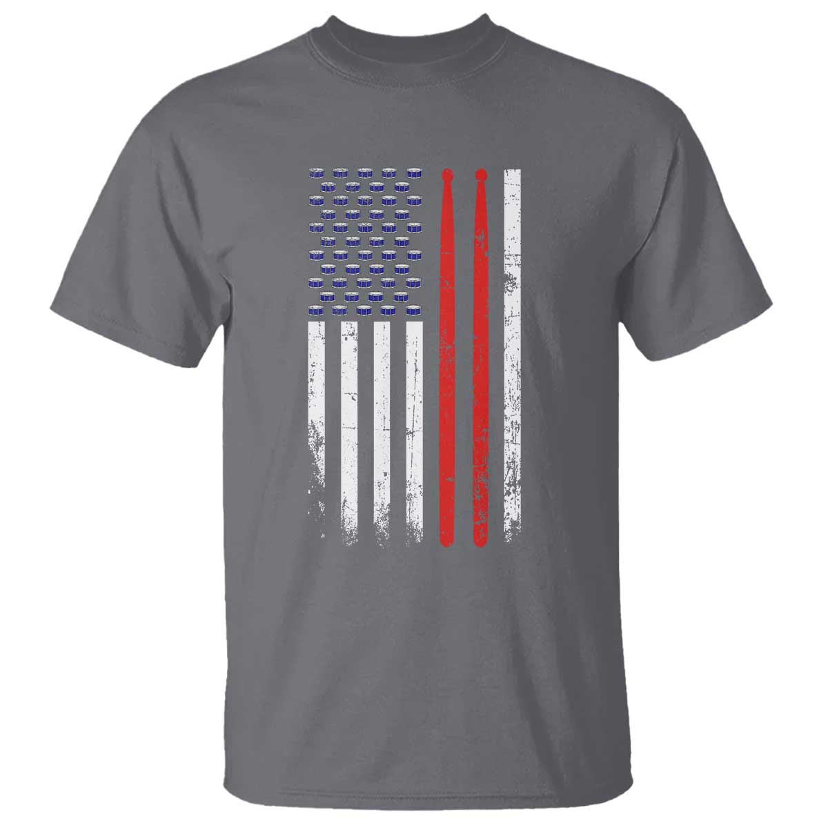 Patriotic Drummer T Shirt Percussionist Gift Drumming Drumsticks American Flag TS10 Charcoal Print Your Wear