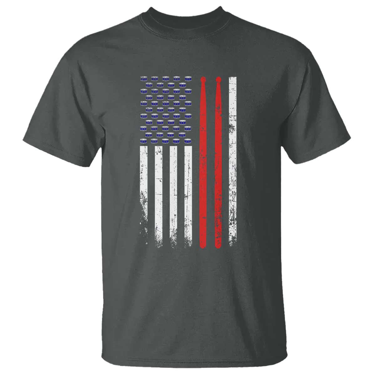 Patriotic Drummer T Shirt Percussionist Gift Drumming Drumsticks American Flag TS10 Dark Heather Print Your Wear