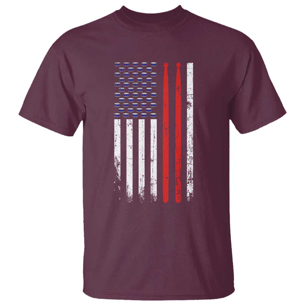 Patriotic Drummer T Shirt Percussionist Gift Drumming Drumsticks American Flag TS10 Maroon Print Your Wear