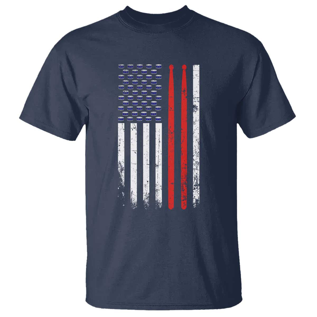 Patriotic Drummer T Shirt Percussionist Gift Drumming Drumsticks American Flag TS10 Navy Print Your Wear
