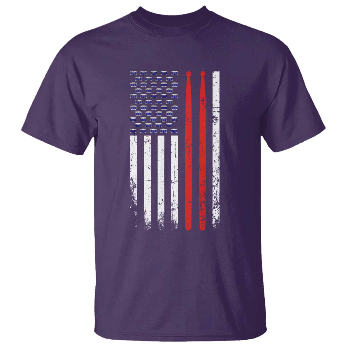 Patriotic Drummer T Shirt Percussionist Gift Drumming Drumsticks American Flag TS10 Purple Print Your Wear