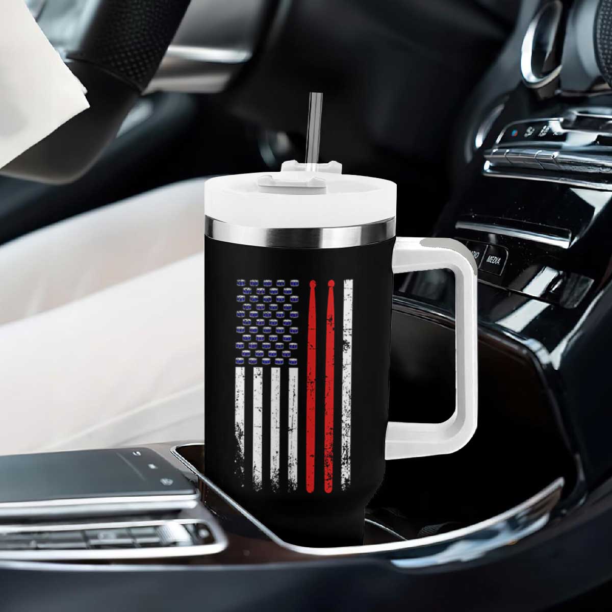 Patriotic Drummer Tumbler With Handle Percussionist Gift Drumming Drumsticks American Flag TS10 Print Your Wear