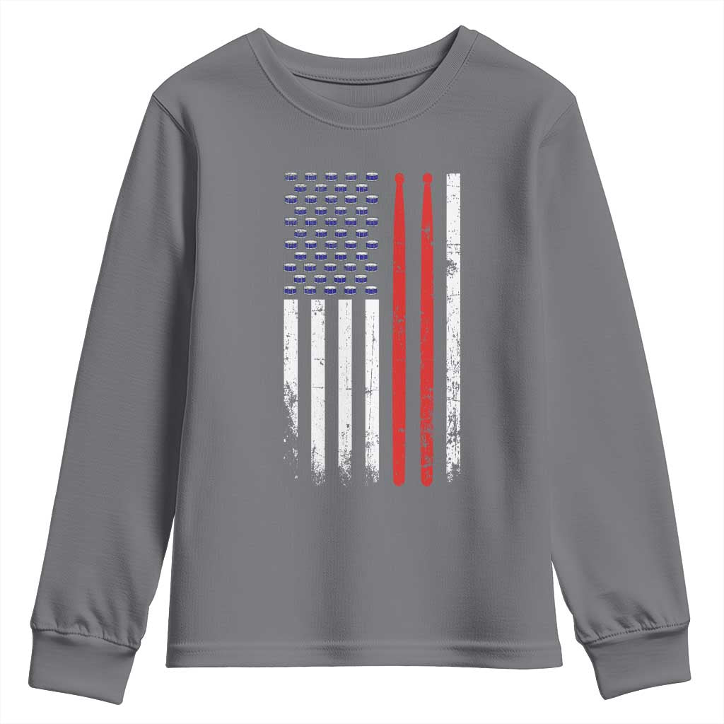 Patriotic Drummer Youth Sweatshirt Percussionist Gift Drumming Drumsticks American Flag TS10 Charcoal Print Your Wear