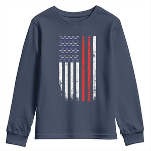 Patriotic Drummer Youth Sweatshirt Percussionist Gift Drumming Drumsticks American Flag TS10 Navy Print Your Wear