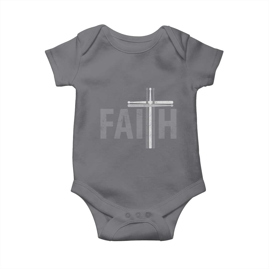 Christian Drummer Baby Onesie Faith Drum Stick Cross TS10 Charcoal Print Your Wear