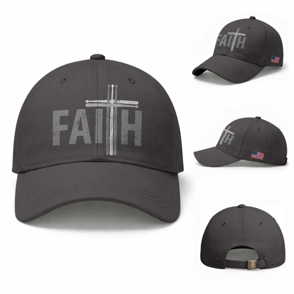 Christian Drummer Baseball Cap Faith Drum Stick Cross TS10 Baseball Cap Universal Fit Dark Gray Print Your Wear
