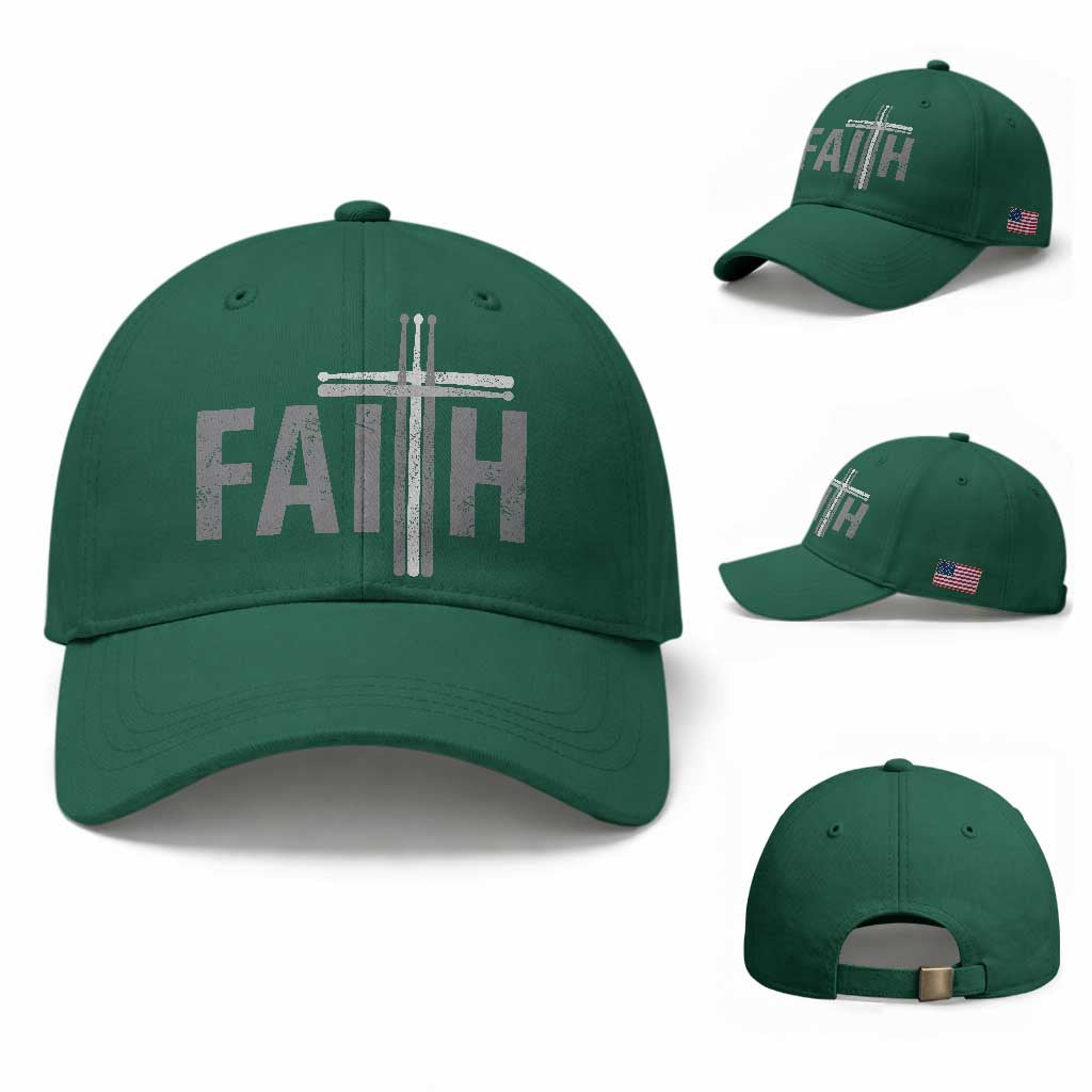 Christian Drummer Baseball Cap Faith Drum Stick Cross TS10 Baseball Cap Universal Fit Irish Green Print Your Wear