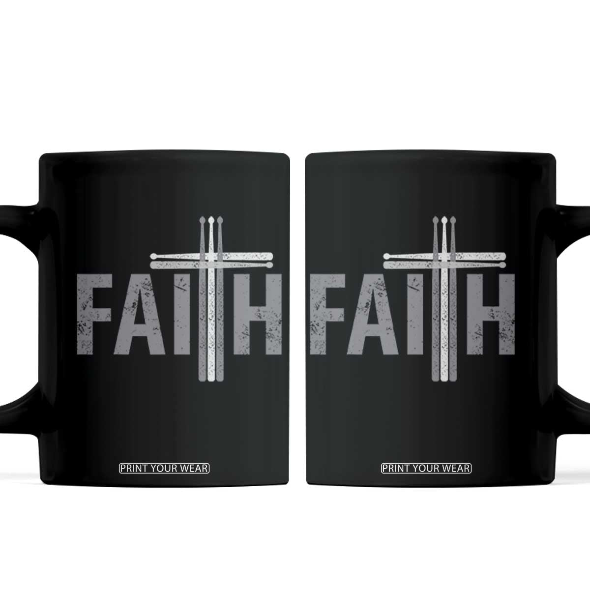 Christian Drummer Coffee Mug Faith Drum Stick Cross TS10 Black Print Your Wear