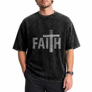 Christian Drummer Washed Cotton T-Shirt Faith Drum Stick Cross