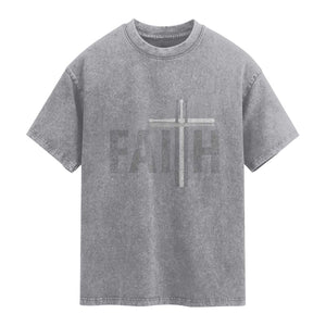 Christian Drummer Washed Cotton T-Shirt Faith Drum Stick Cross