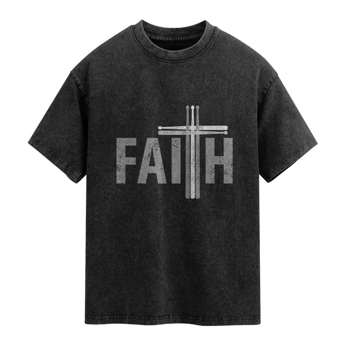 Christian Drummer Washed Cotton T-Shirt Faith Drum Stick Cross