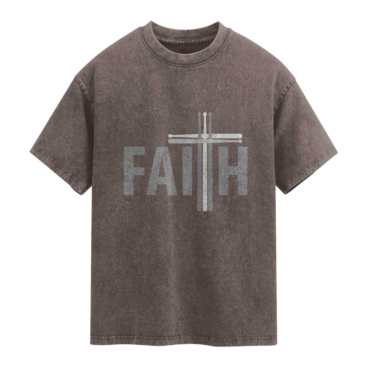 Christian Drummer Washed Cotton T-Shirt Faith Drum Stick Cross