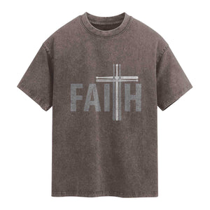 Christian Drummer Washed Cotton T-Shirt Faith Drum Stick Cross