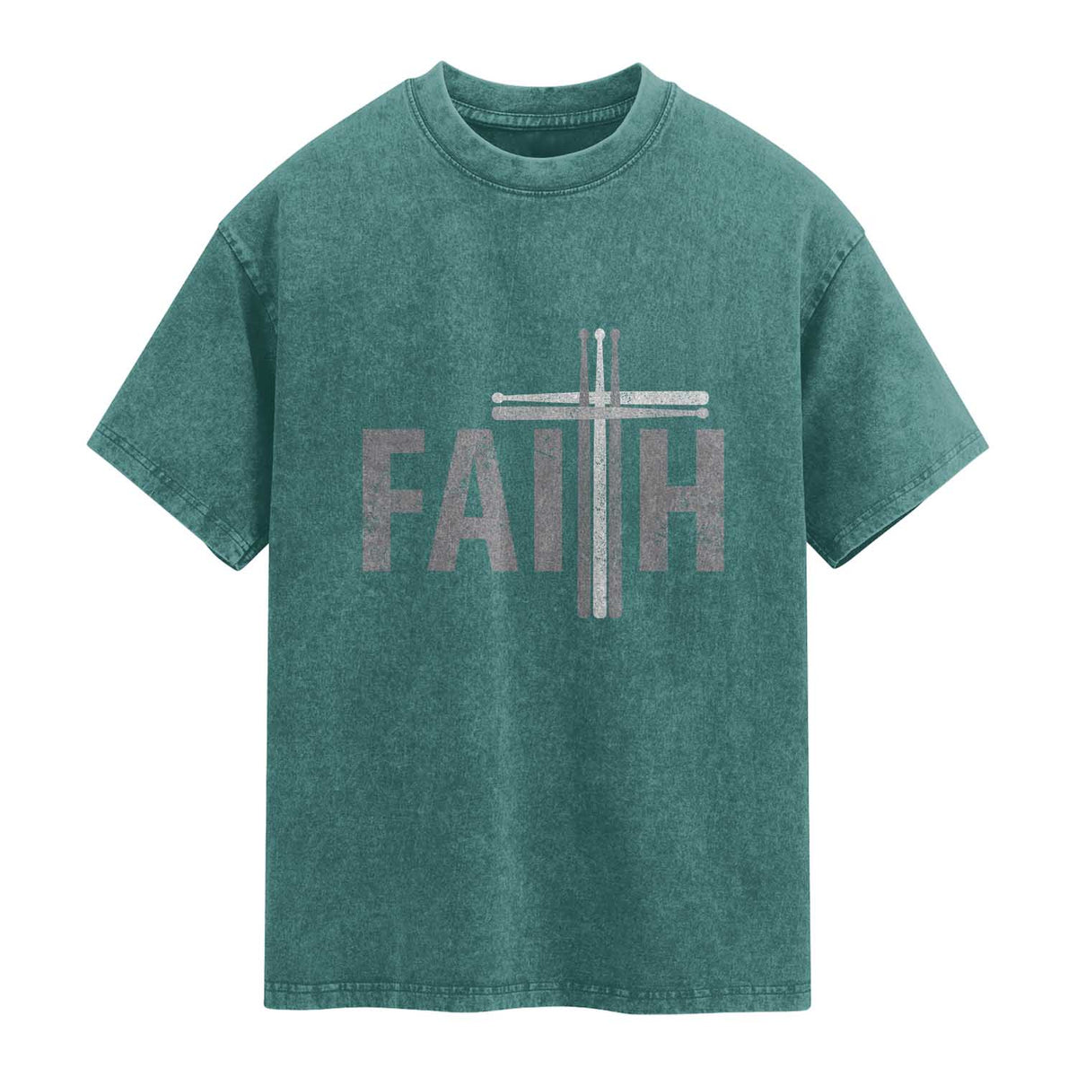 Christian Drummer Washed Cotton T-Shirt Faith Drum Stick Cross