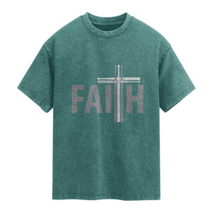 Christian Drummer Washed Cotton T-Shirt Faith Drum Stick Cross