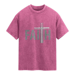Christian Drummer Washed Cotton T-Shirt Faith Drum Stick Cross