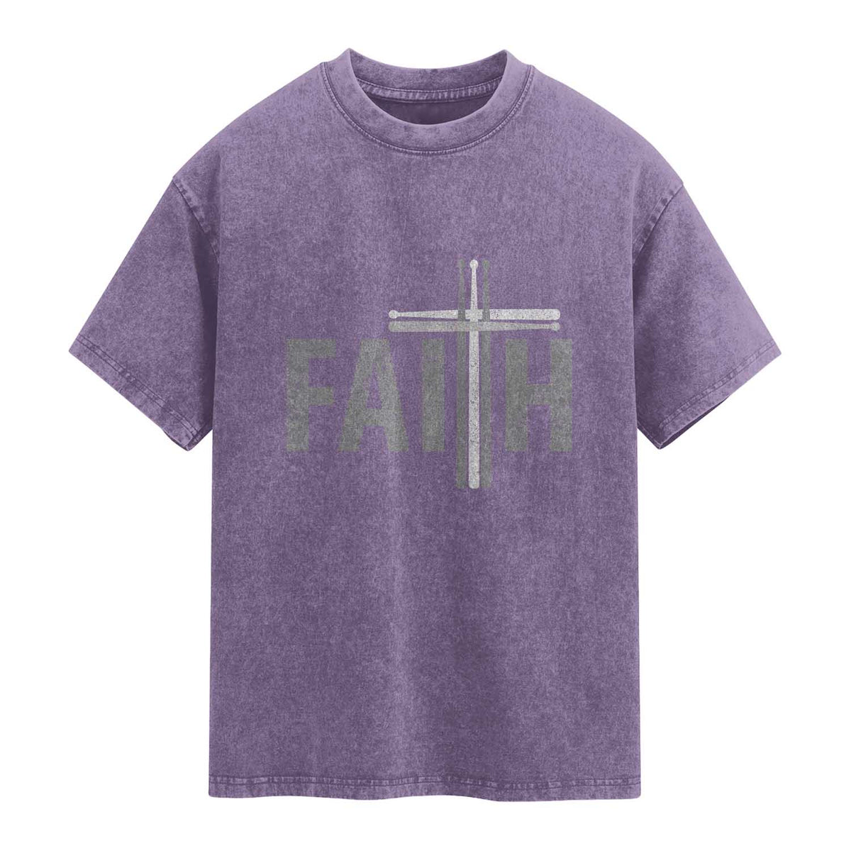 Christian Drummer Washed Cotton T-Shirt Faith Drum Stick Cross
