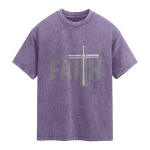 Christian Drummer Washed Cotton T-Shirt Faith Drum Stick Cross