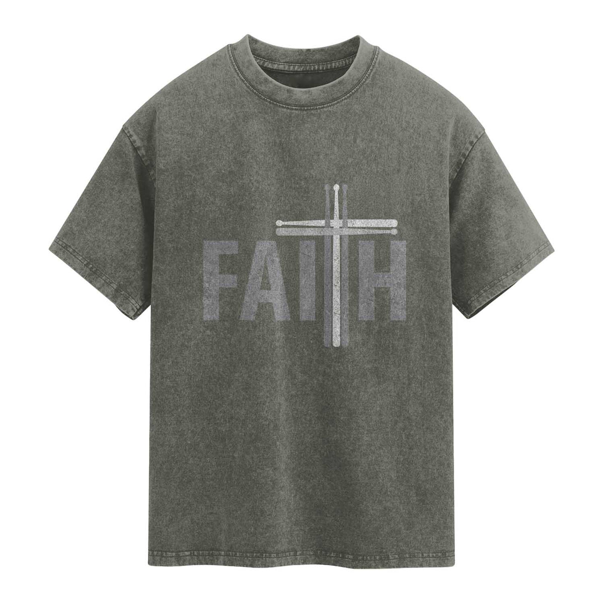 Christian Drummer Washed Cotton T-Shirt Faith Drum Stick Cross