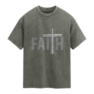 Christian Drummer Washed Cotton T-Shirt Faith Drum Stick Cross