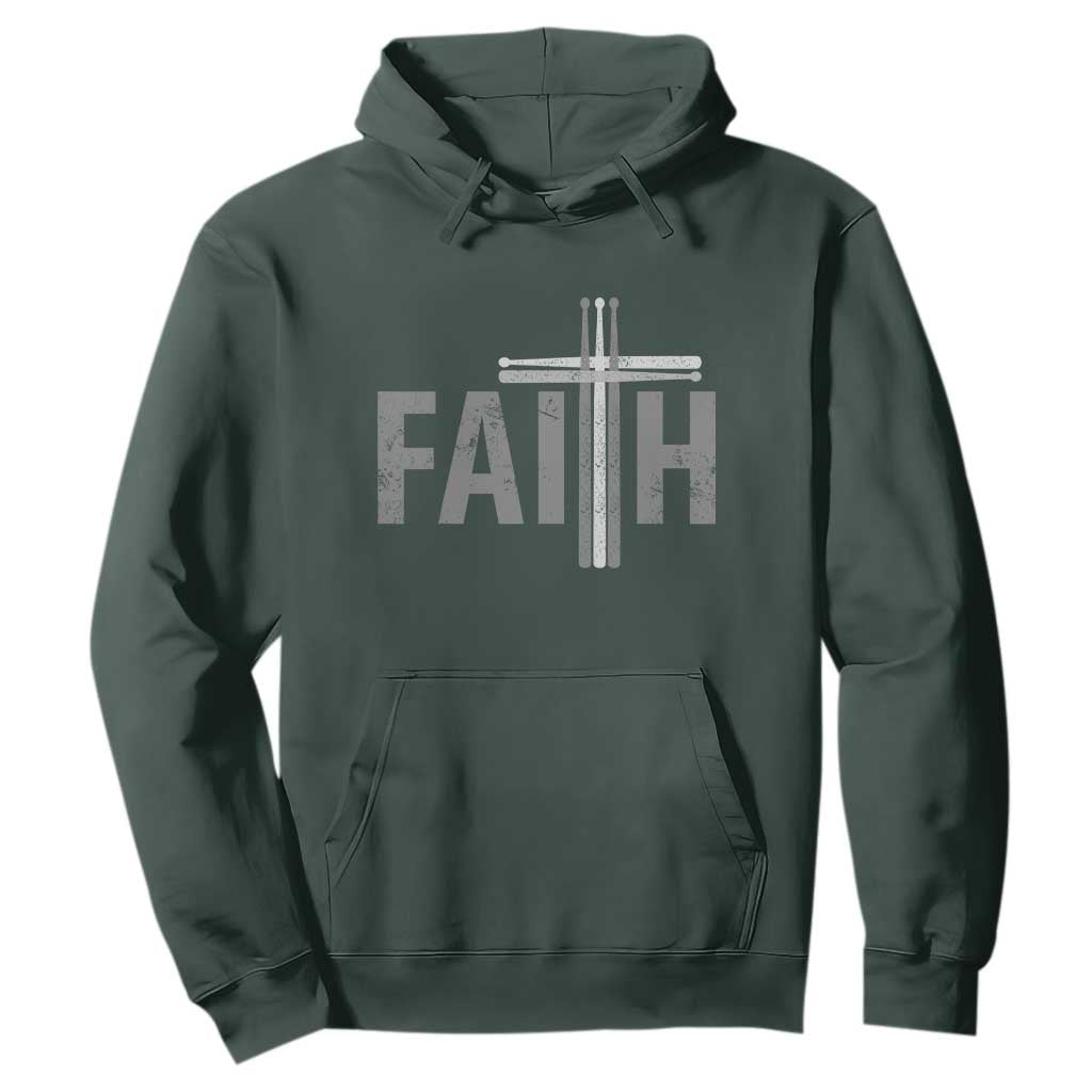 Christian Drummer Hoodie Faith Drum Stick Cross TS10 Dark Forest Green Print Your Wear