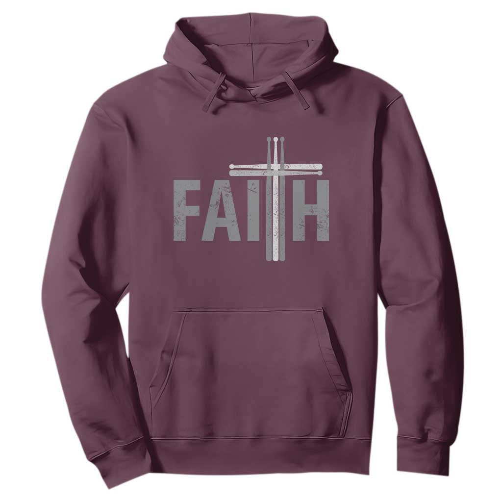 Christian Drummer Hoodie Faith Drum Stick Cross TS10 Maroon Print Your Wear