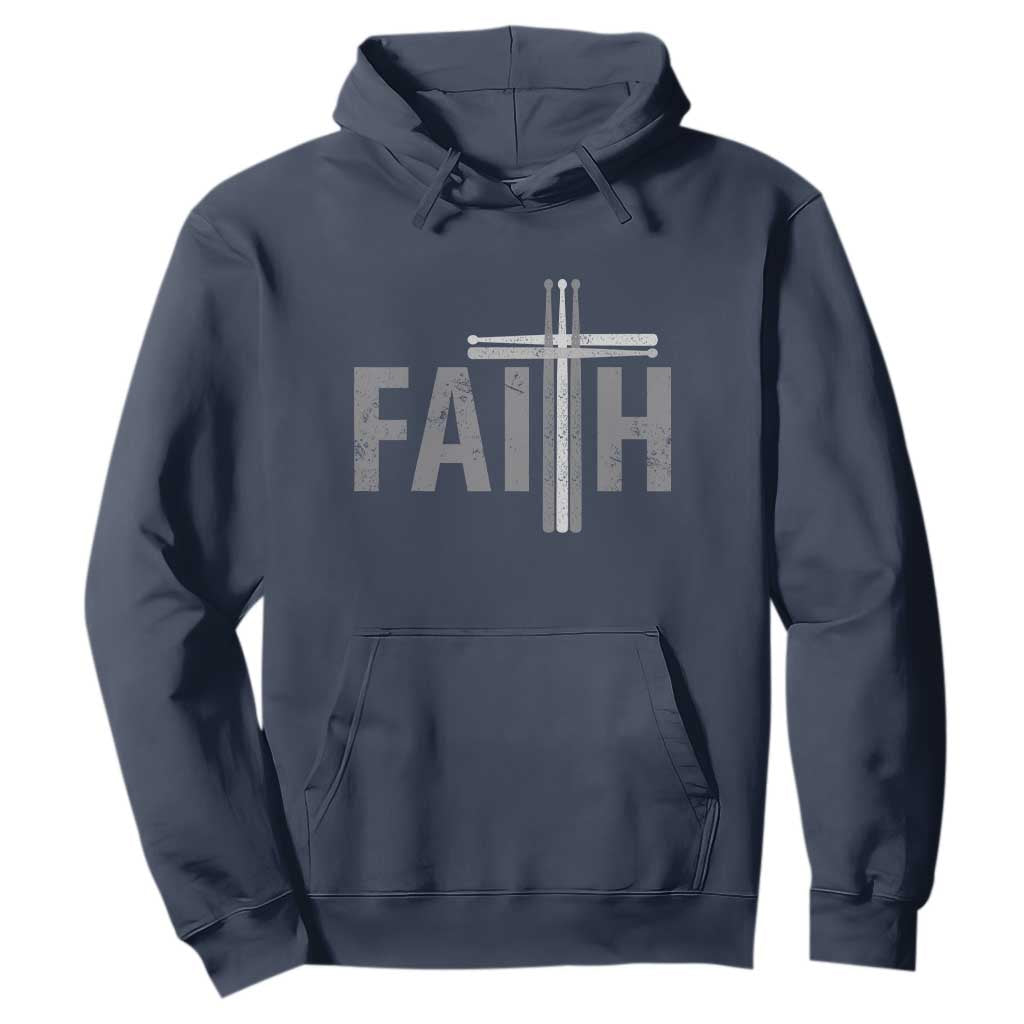 Christian Drummer Hoodie Faith Drum Stick Cross TS10 Navy Print Your Wear
