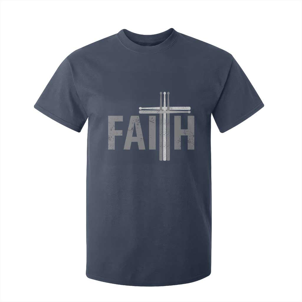 Christian Drummer T Shirt For Kid Faith Drum Stick Cross TS10 Navy Print Your Wear